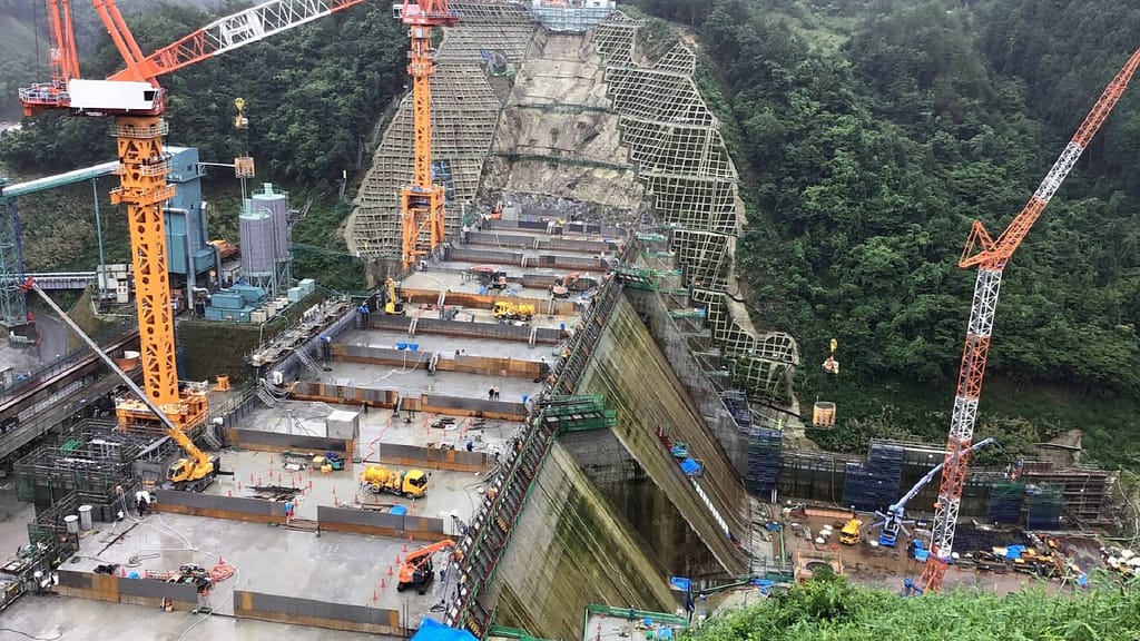 visual of dam construction site in Japan