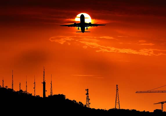 sunset airplane take off